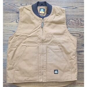Berne Workwear Vest Quilted Lining Mens L Full Zip Two Interior Pockets Tan